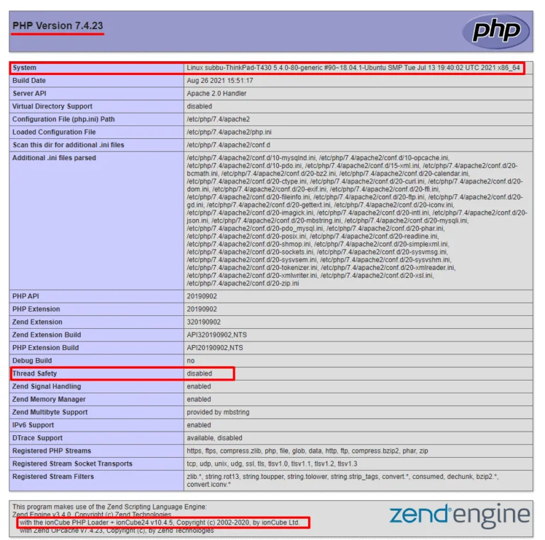 PHP 7.4.23 phpinfo