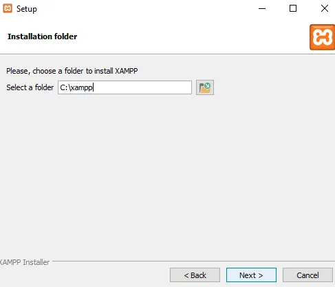 Installation folder XAMPP 7