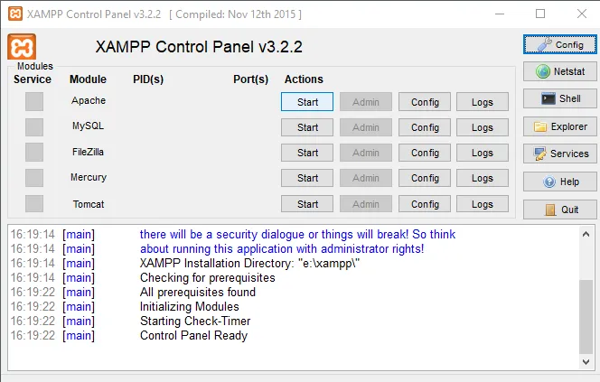 XAMPP Control Panel 1 21