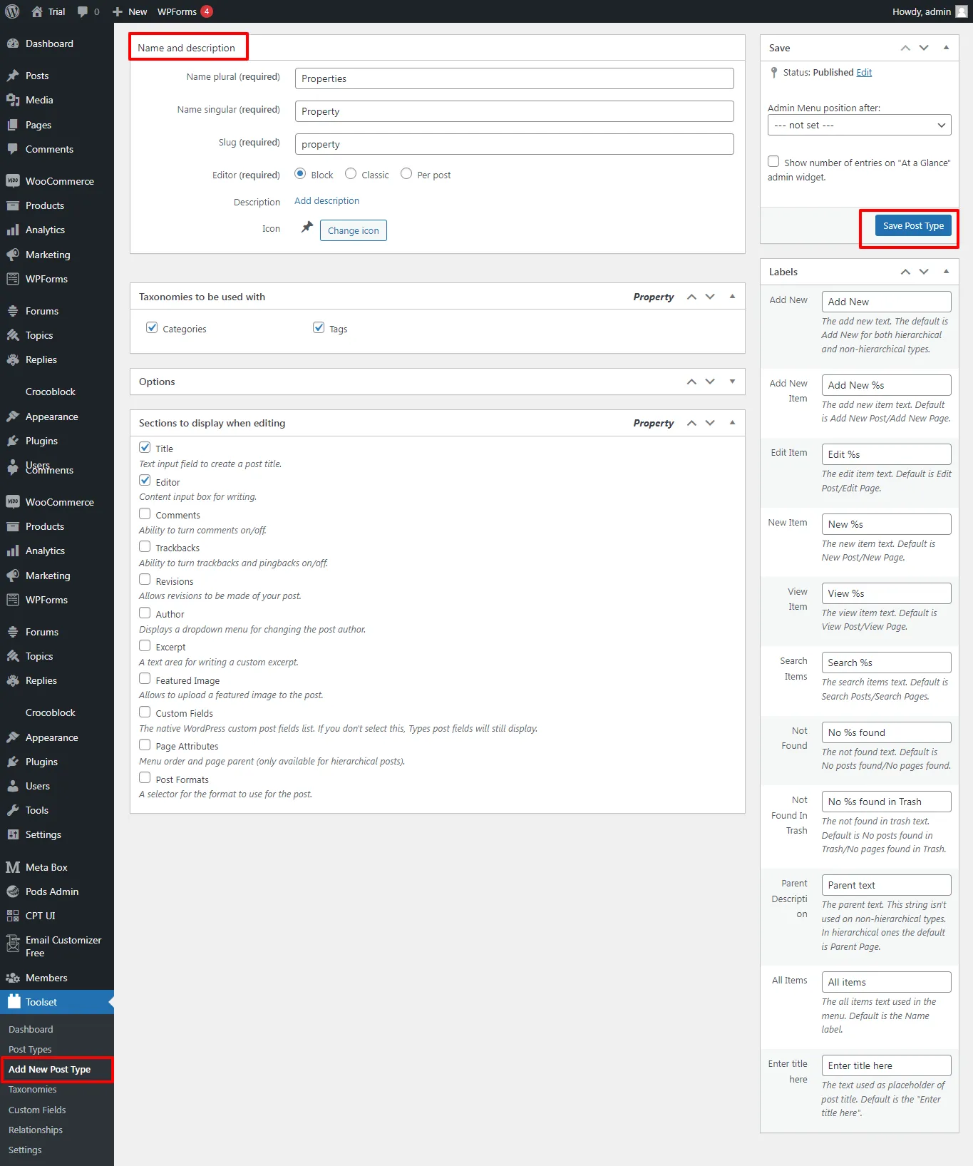 custom post with fields and taxonomies 1