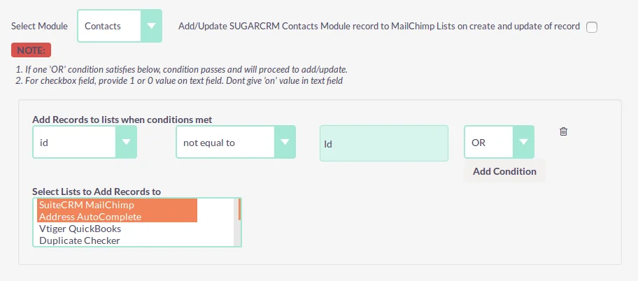 Suitecrm MailChimp Workflow