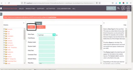 SuiteCRM Installation Guide 19 save field SuiteCRM