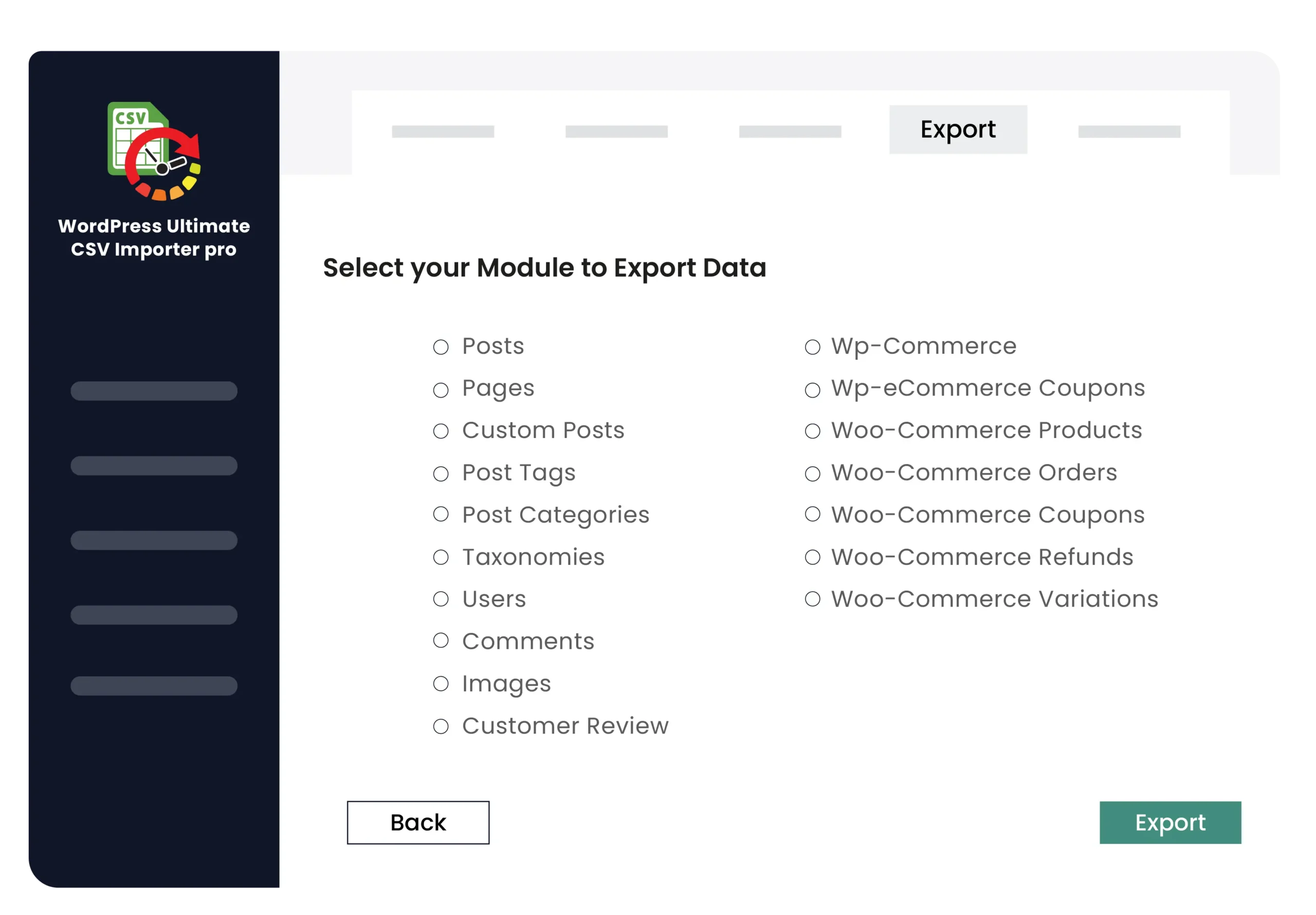 Select your Module to Export Data scaled