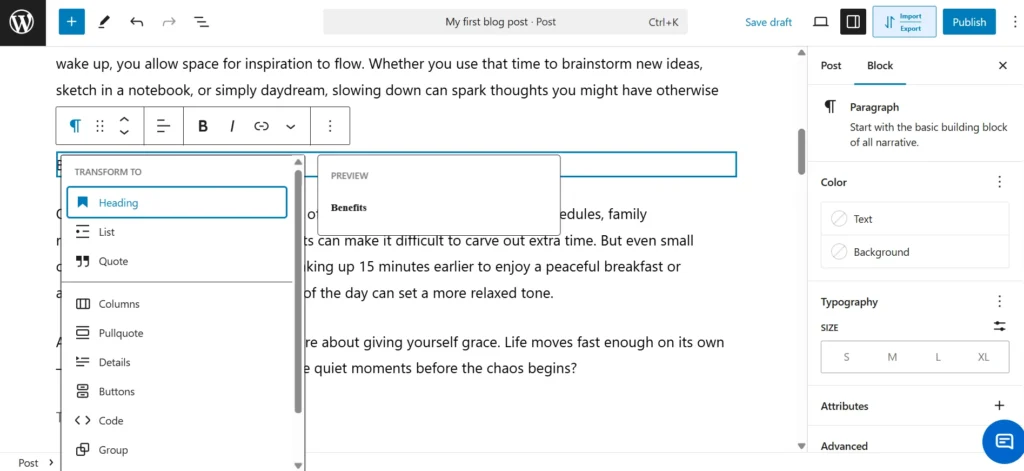 block-format-change-wordpress-post-creation
