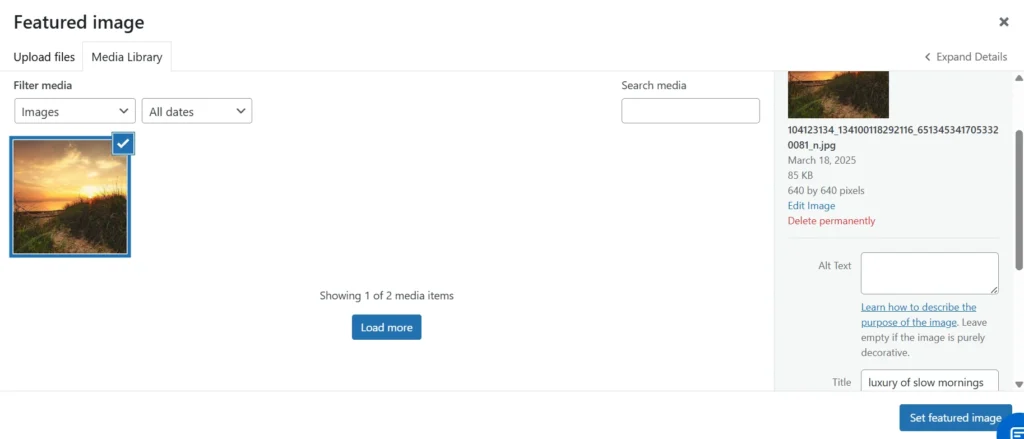 set-featured-image-wordpress-media-library
