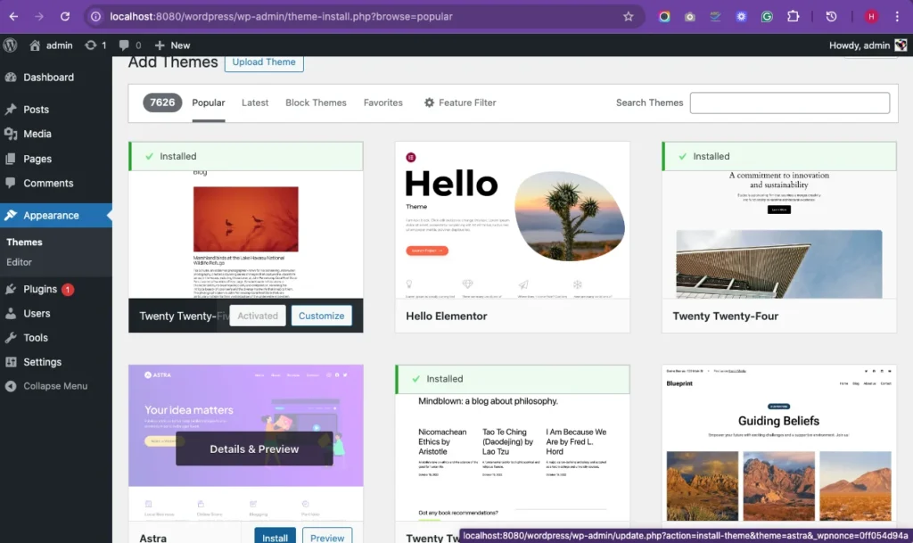 Steps to launch WordPress site- Default themes
