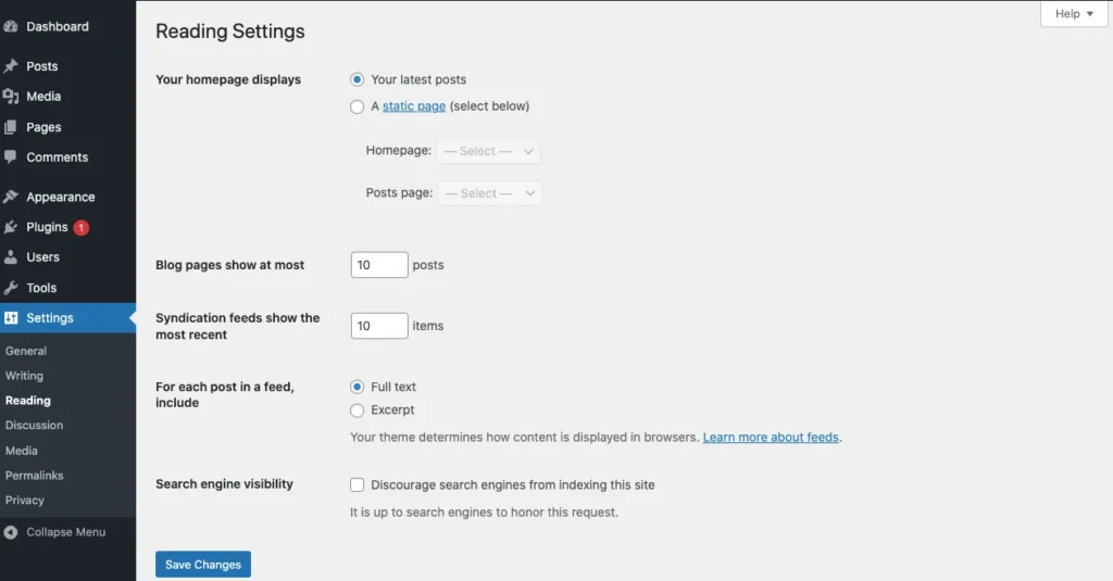 Steps to launch website- Reading settings