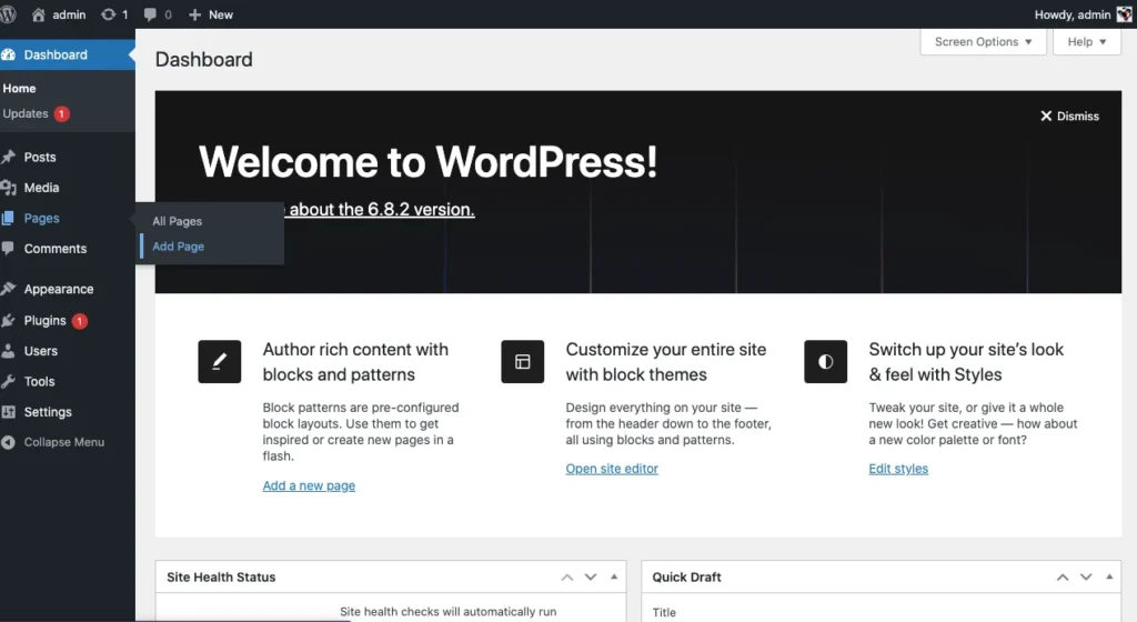 Steps to launch wordpress- Add new page