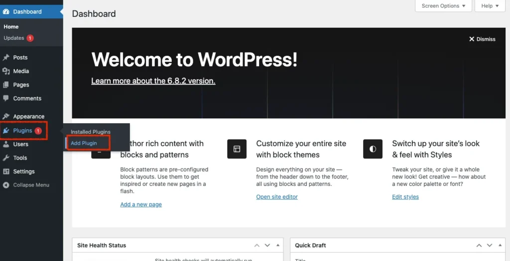 Steps to launch wordpress Add new plugin